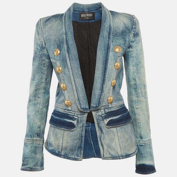 Balmain Jackets & Blazers - Balmain Blue Washed Denim Button Detail Jacket M